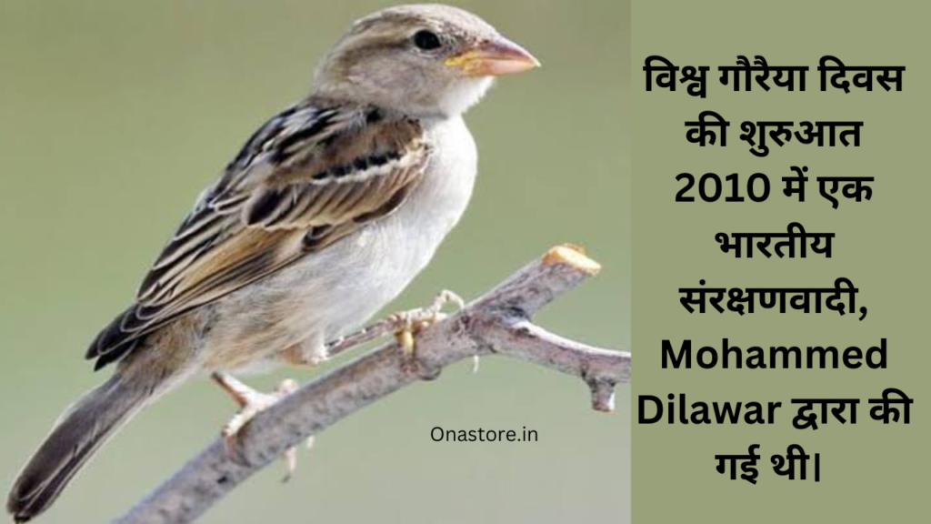 विश्व गौरैया दिवस की शुरुआत 2010 में एक भारतीय संरक्षणवादी, Mohammed Dilawar द्वारा की गई थी।